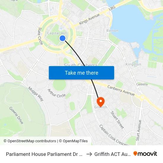 Parliament House Parliament Dr Northbound to Griffith ACT Australia map