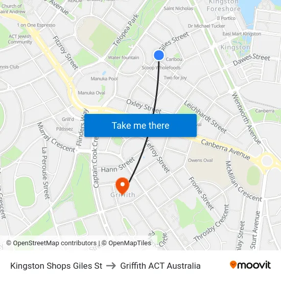 Kingston Shops Giles St to Griffith ACT Australia map