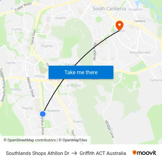 Southlands Shops Athllon Dr to Griffith ACT Australia map