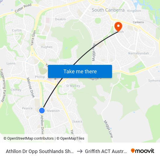 Athllon Dr Opp Southlands Shops to Griffith ACT Australia map