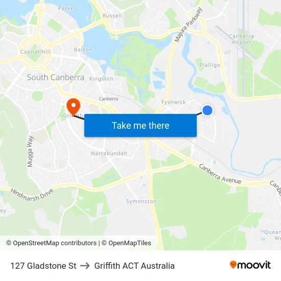 127 Gladstone St to Griffith ACT Australia map
