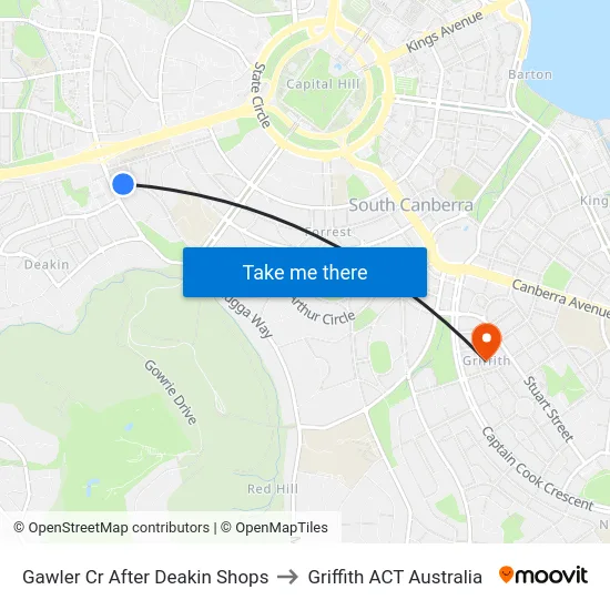Gawler Cr After Deakin Shops to Griffith ACT Australia map