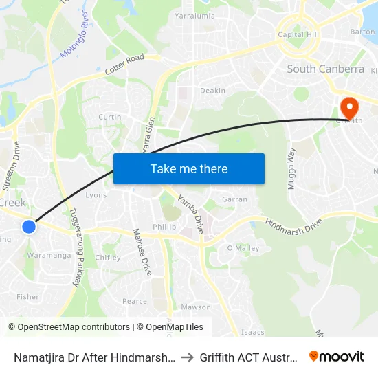 Namatjira Dr After Hindmarsh Dr to Griffith ACT Australia map