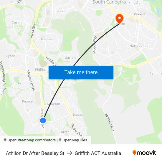 Athllon Dr After Beasley St to Griffith ACT Australia map
