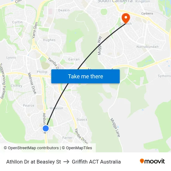 Athllon Dr at Beasley St to Griffith ACT Australia map