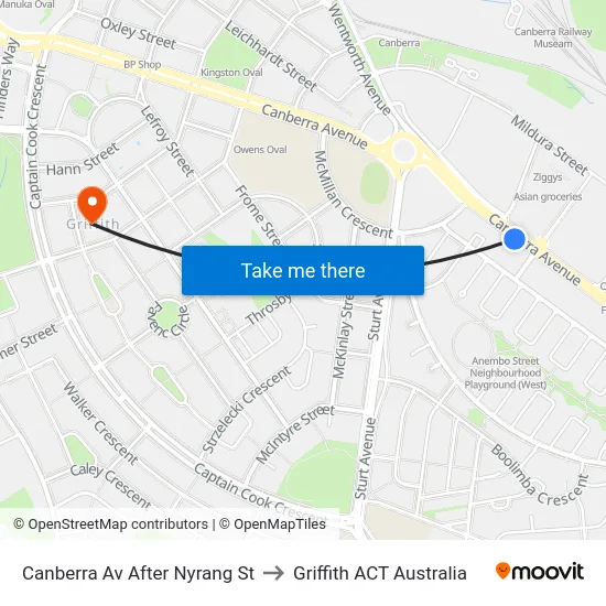 Canberra Av After Nyrang St to Griffith ACT Australia map
