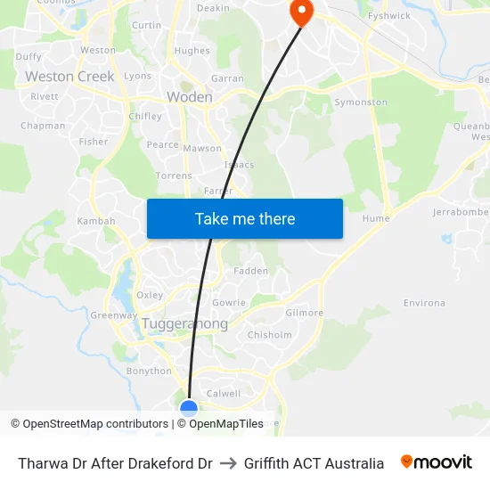 Tharwa Dr After Drakeford Dr to Griffith ACT Australia map