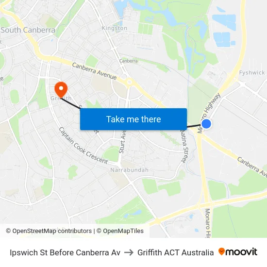 Ipswich St Before Canberra Av to Griffith ACT Australia map