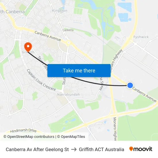 Canberra Av After Geelong St to Griffith ACT Australia map