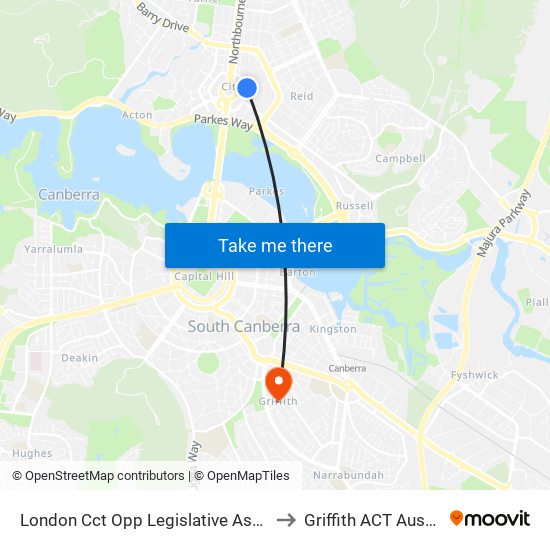 London Cct Opp Legislative Assembly to Griffith ACT Australia map