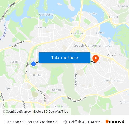 Denison St Opp the Woden School to Griffith ACT Australia map