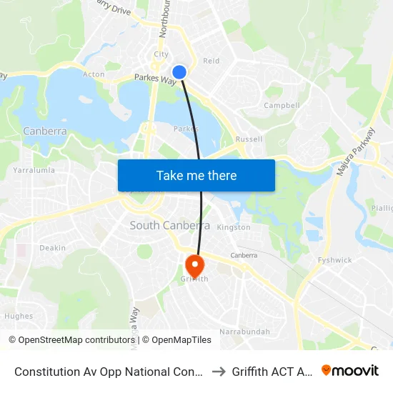 Constitution Av Opp National Convention Centre to Griffith ACT Australia map