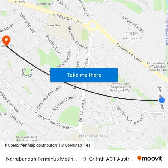 Narrabundah Terminus Matina St to Griffith ACT Australia map