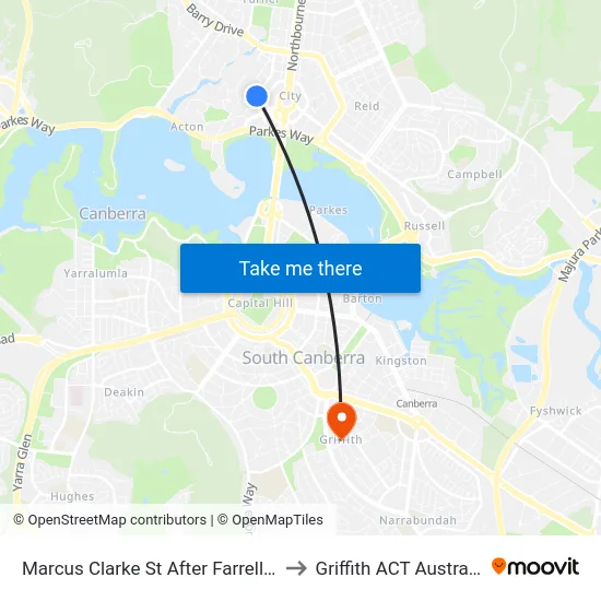 Marcus Clarke St After Farrell Pl to Griffith ACT Australia map