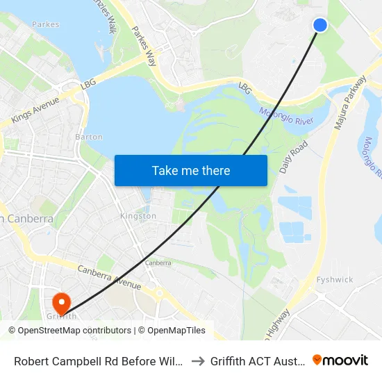 Robert Campbell Rd Before Wilton Rd to Griffith ACT Australia map