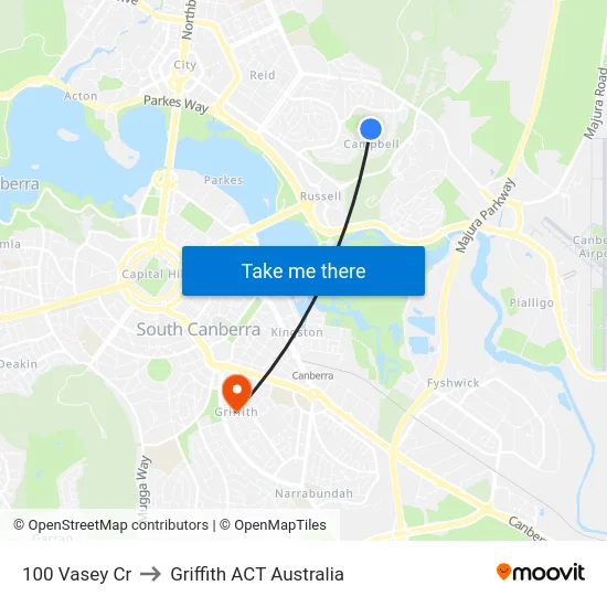 100 Vasey Cr to Griffith ACT Australia map