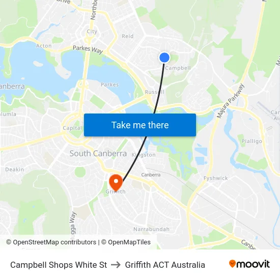 Campbell Shops White St to Griffith ACT Australia map