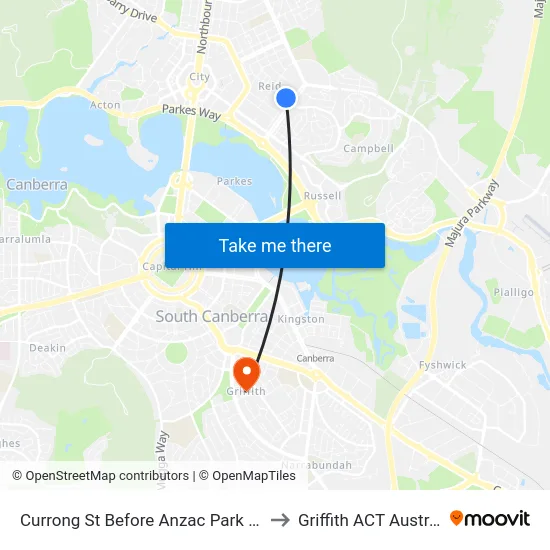 Currong St Before Anzac Park West to Griffith ACT Australia map