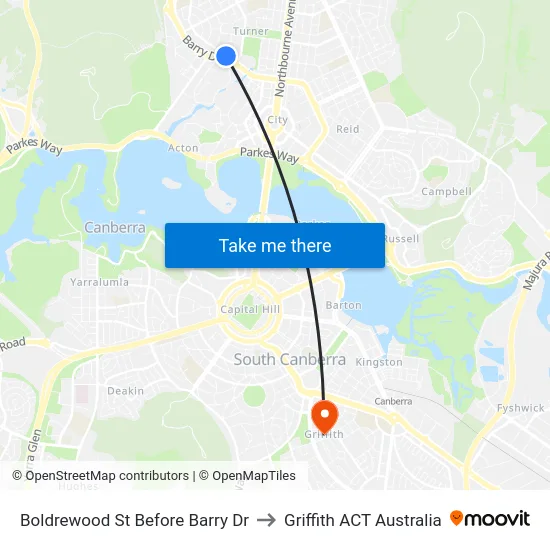Boldrewood St Before Barry Dr to Griffith ACT Australia map
