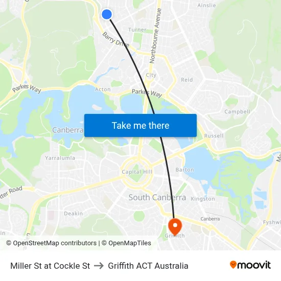 Miller St at Cockle St to Griffith ACT Australia map