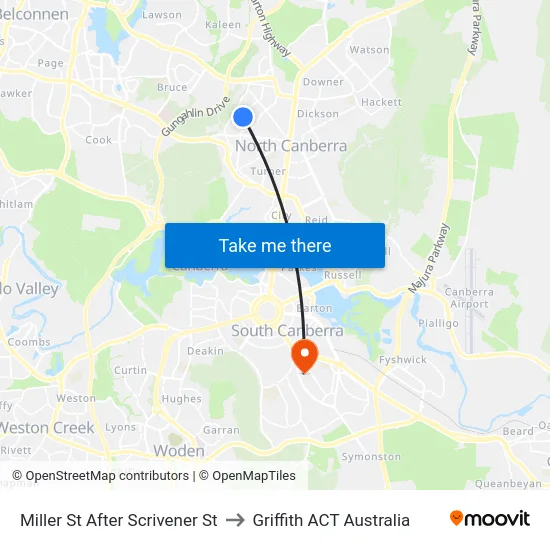 Miller St After Scrivener St to Griffith ACT Australia map