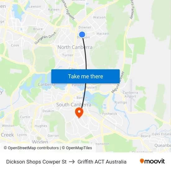 Dickson Shops Cowper St to Griffith ACT Australia map