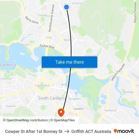 Cowper St After 1st Bonney St to Griffith ACT Australia map