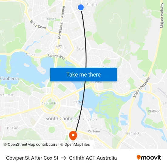 Cowper St After Cox St to Griffith ACT Australia map