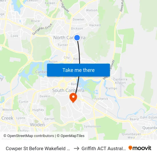 Cowper St Before Wakefield Av to Griffith ACT Australia map