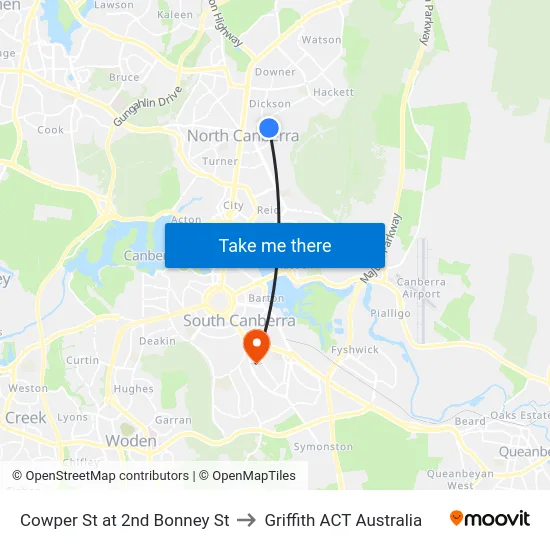 Cowper St at 2nd Bonney St to Griffith ACT Australia map