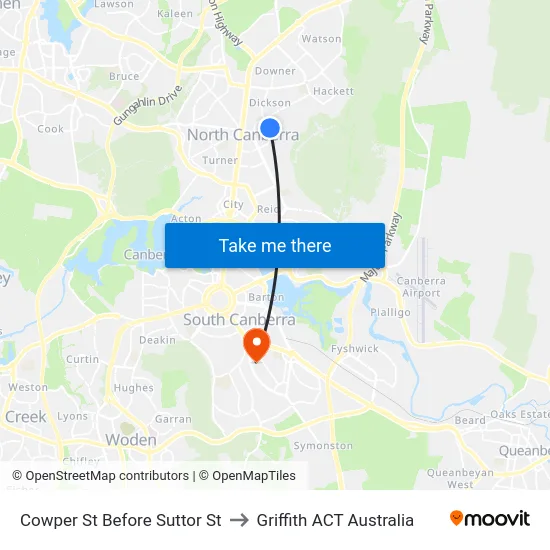 Cowper St Before Suttor St to Griffith ACT Australia map
