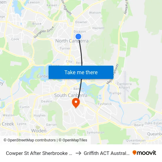 Cowper St After Sherbrooke St to Griffith ACT Australia map