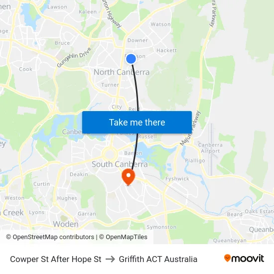 Cowper St After Hope St to Griffith ACT Australia map