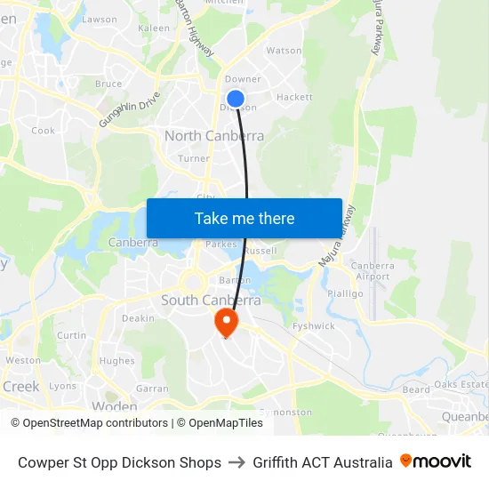 Cowper St Opp Dickson Shops to Griffith ACT Australia map