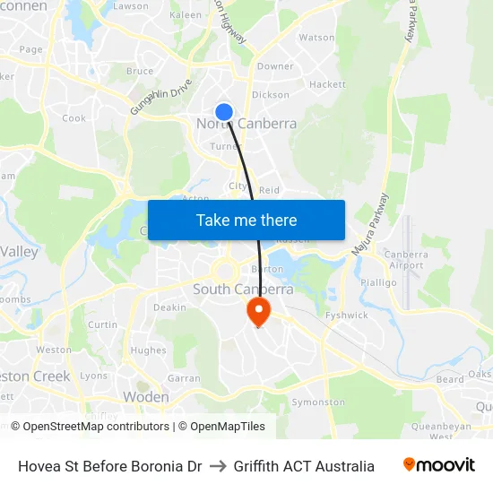 Hovea St Before Boronia Dr to Griffith ACT Australia map