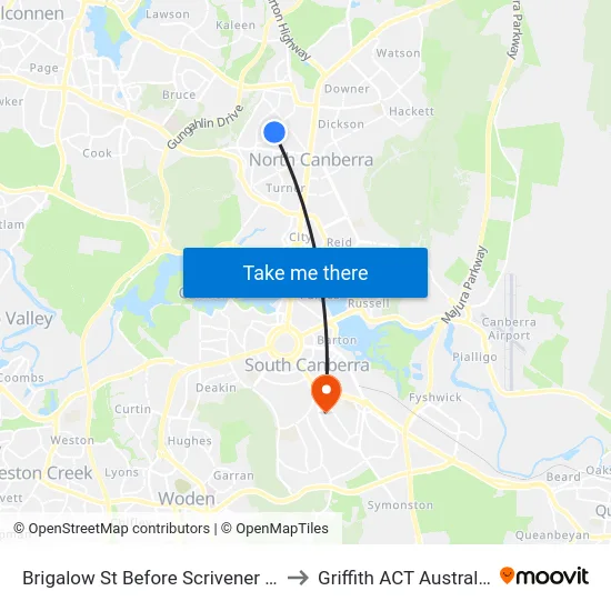 Brigalow St Before Scrivener St to Griffith ACT Australia map