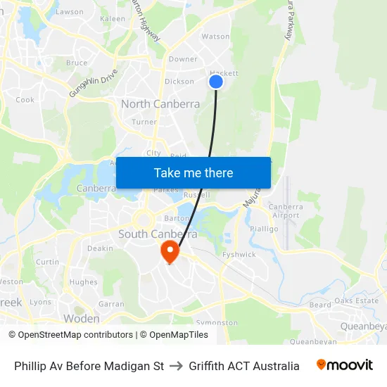 Phillip Av Before Madigan St to Griffith ACT Australia map