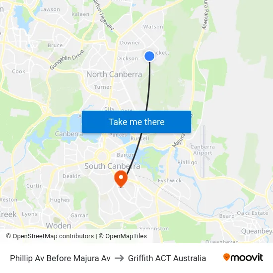 Phillip Av Before Majura Av to Griffith ACT Australia map