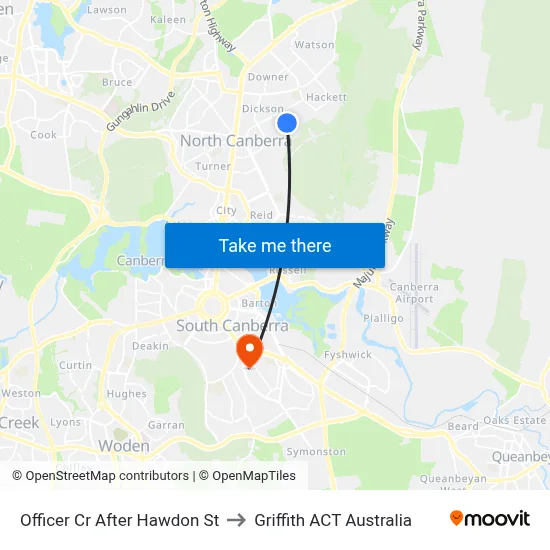 Officer Cr After Hawdon St to Griffith ACT Australia map