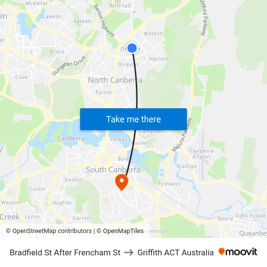 Bradfield St After Frencham St to Griffith ACT Australia map