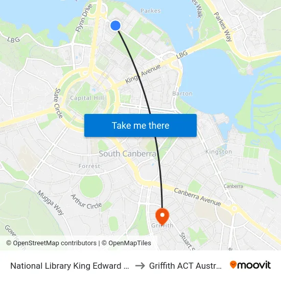 National Library King Edward Tce to Griffith ACT Australia map