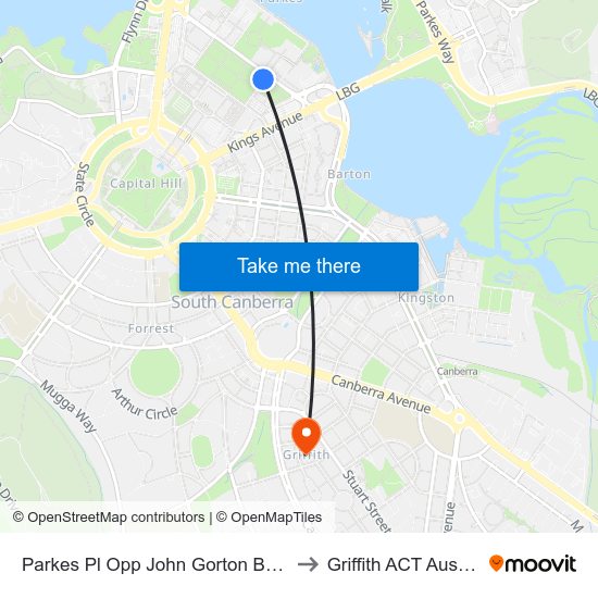 Parkes Pl Opp John Gorton Building to Griffith ACT Australia map