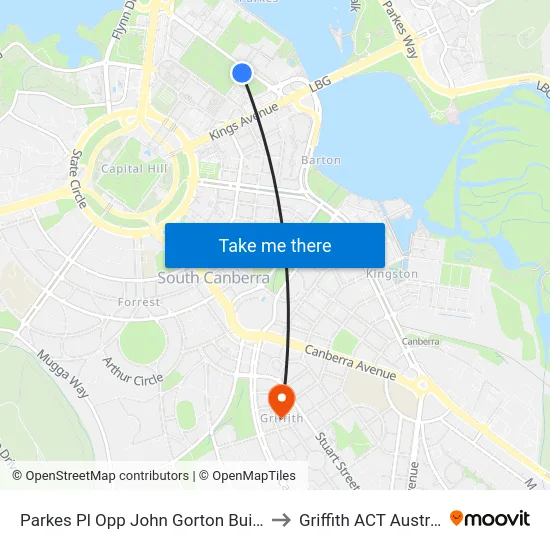 Parkes Pl Opp John Gorton Building to Griffith ACT Australia map