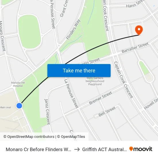 Monaro Cr Before Flinders Way to Griffith ACT Australia map