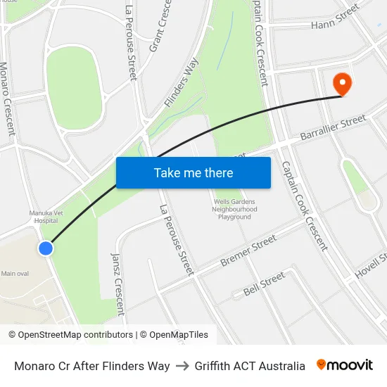 Monaro Cr After Flinders Way to Griffith ACT Australia map