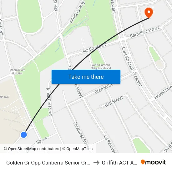 Golden Gr Opp Canberra Senior Grammar School to Griffith ACT Australia map
