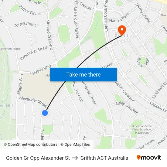 Golden Gr Opp Alexander St to Griffith ACT Australia map