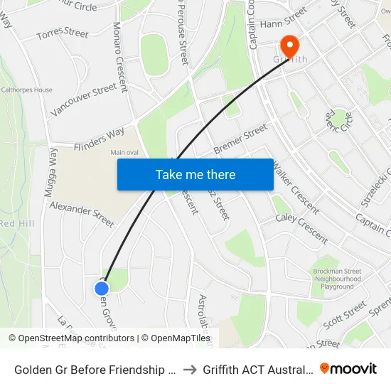 Golden Gr Before Friendship St to Griffith ACT Australia map