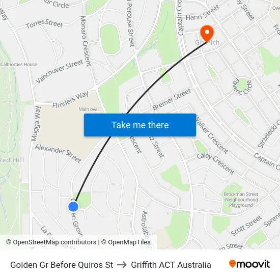 Golden Gr Before Quiros St to Griffith ACT Australia map