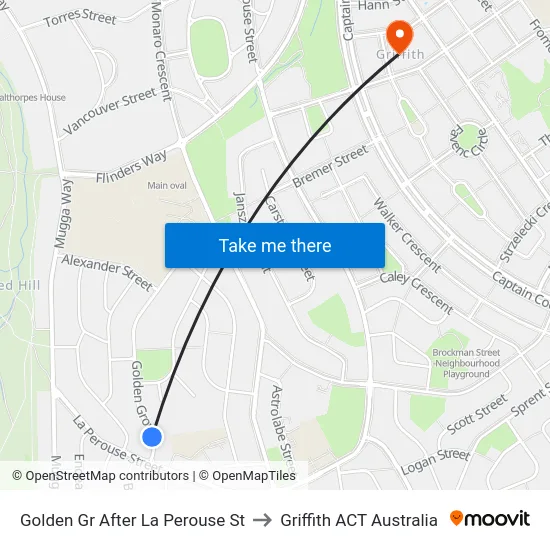 Golden Gr After La Perouse St to Griffith ACT Australia map